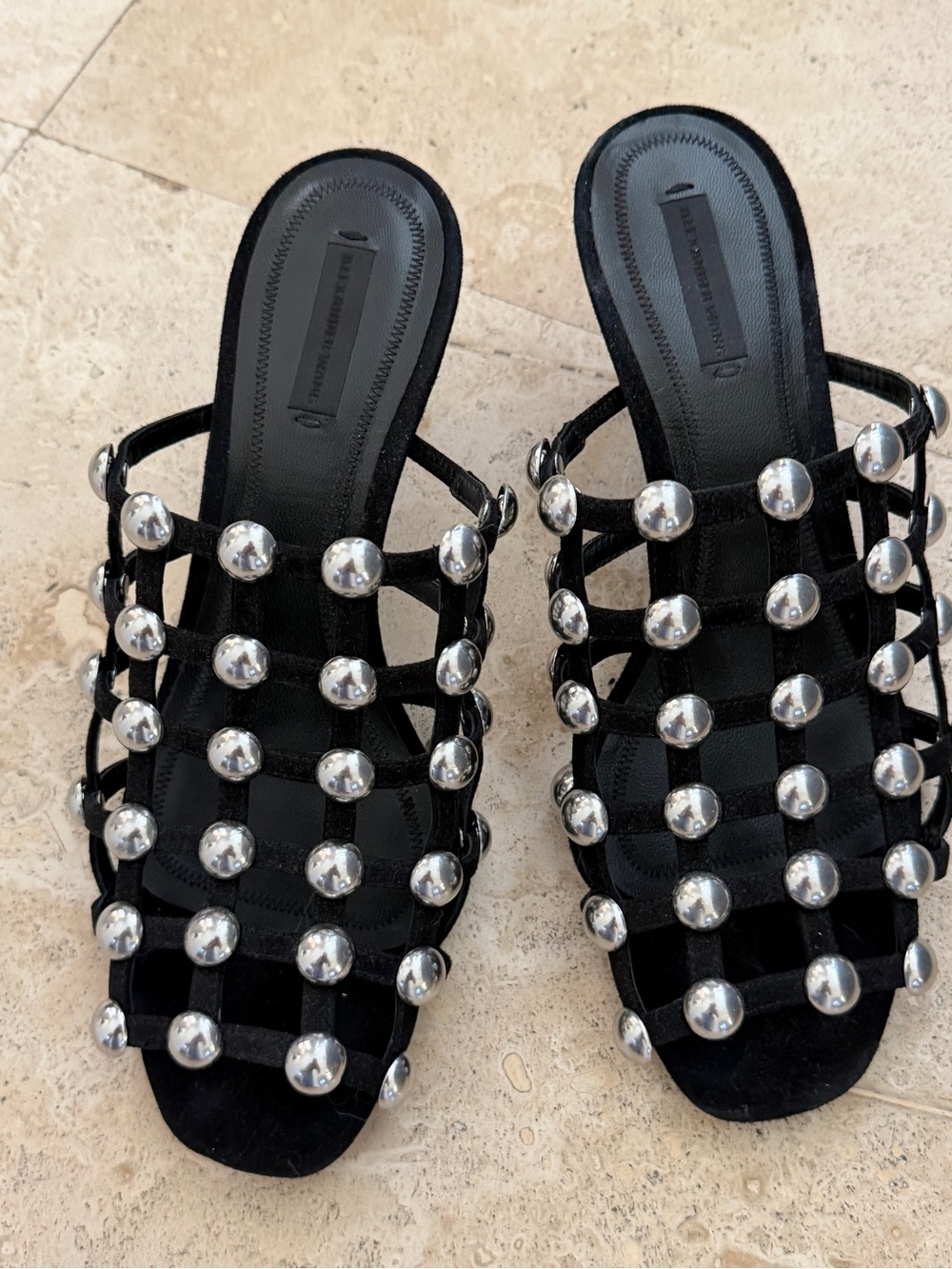 Alexander Wang Black Studded Cage Slide Sandals